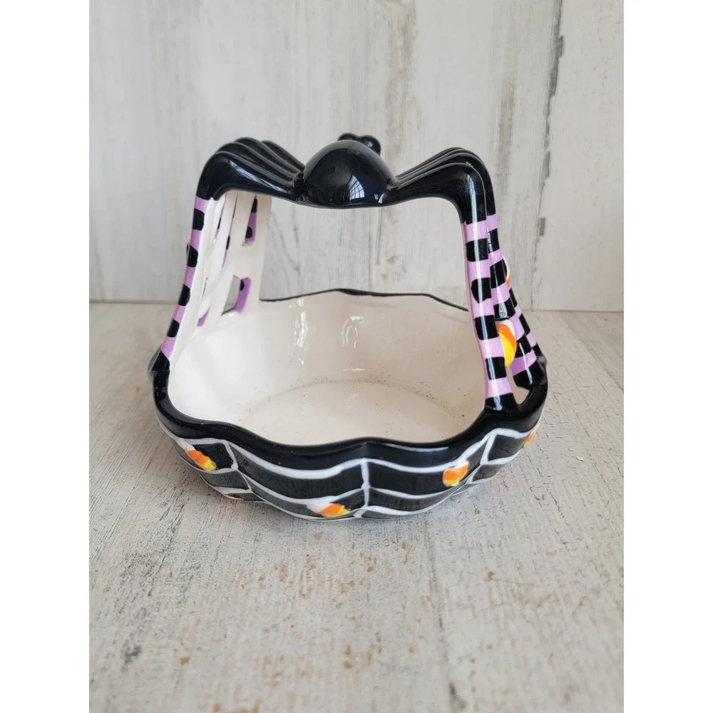 Halloween ceramic spider candy corn bowl dish spider web Unique Home decor